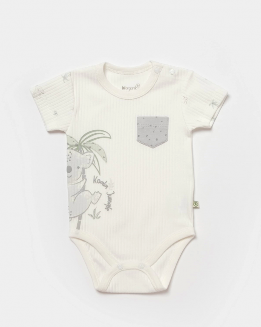Bibaby Biorganic Koala Jungle Kısa Kol Bebek Body 56968 Gri