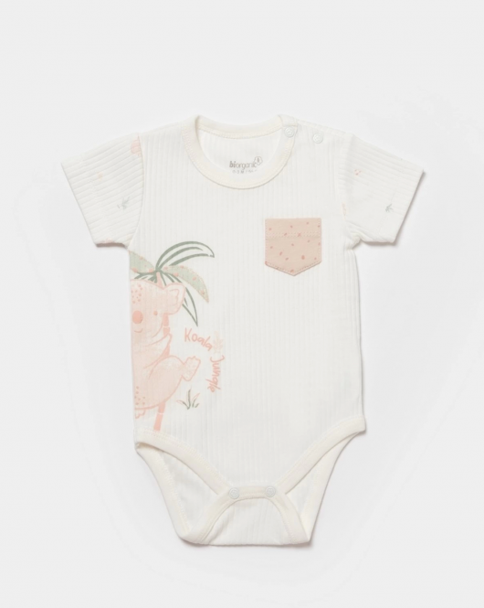 Bibaby Biorganic Koala Jungle Kısa Kol Bebek Body 56968 Pembe