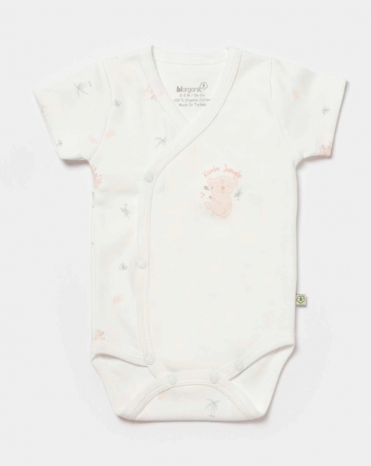 Bibaby Biorganic Koala Jungle Kısa Kol Kruvaze Body 56970 Pembe