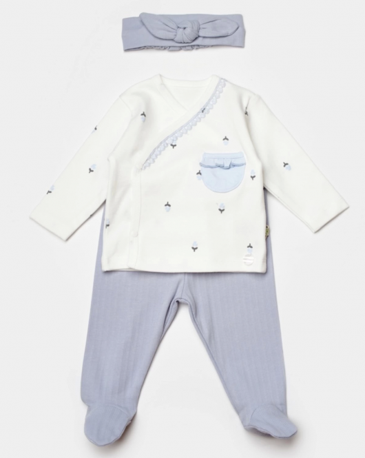 Bibaby Biorganic Love Floral 3 Parça Zıbın Seti 73346 Ekru Lila