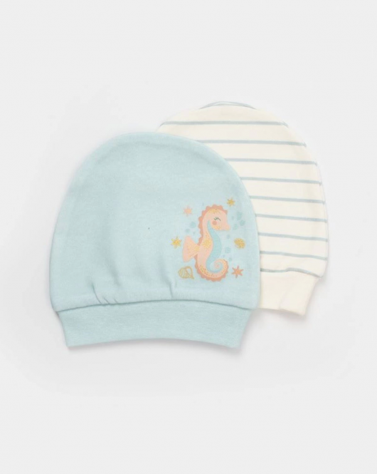 Bibaby Biorganic Save The Seahorse 2'Li Bebek Şapka 72231 Bej-Mint