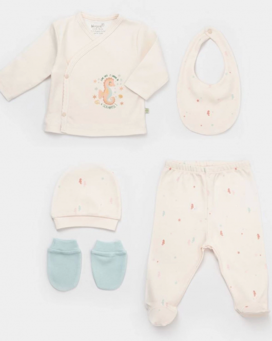 Bibaby Biorganic Save The Seahorse 5'Li Hastane Çıkış Seti 62340 Bej-Mint