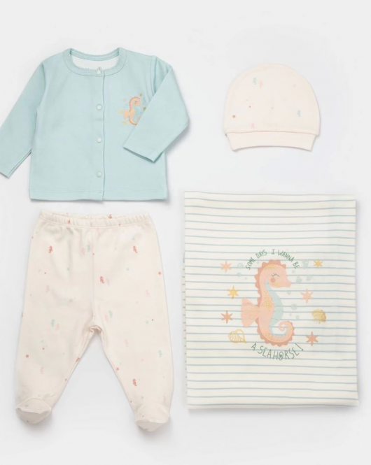 Bibaby Biorganic Save The Seahorse Battaniyeli Tüllü Set 62341 Bej-Mint