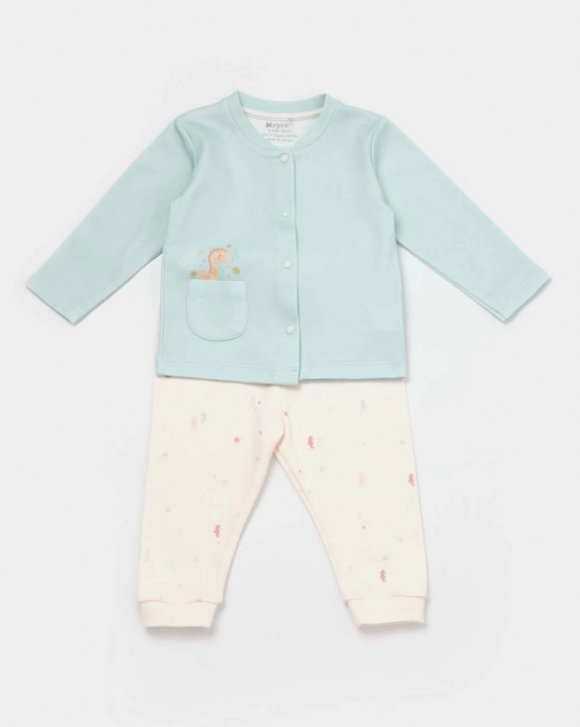 Bibaby Biorganic Save The Seahorse Bebek Pijama Takımı 59796 Bej-Mint