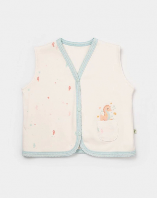 Bibaby Biorganic Save The Seahorse Penye Bebek Yelek 61498 Bej-Mint