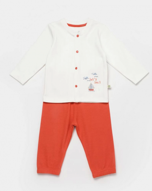 Bibaby Biorganic Sun Lets Sail Bebek Pijama Takımı 59790 Ekru Mavi