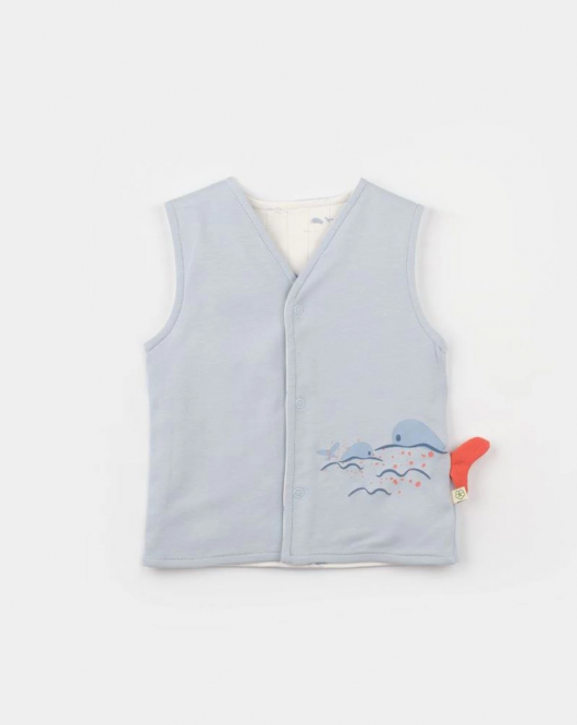 Bibaby Biorganic Sun Lets Sail Penye Bebek Yelek 61497 Ekru Mavi