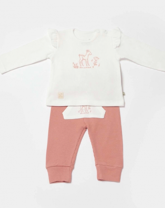 Bibaby Biorganic Waffle Deer And Bird 2'Li Bebek Takım 59783 Ekru Gül Kurusu