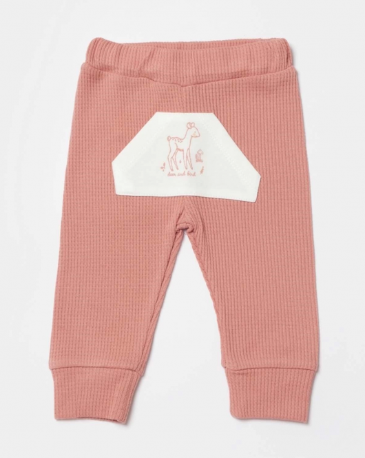 Bibaby Biorganic Waffle Deer And Bird Bebek Pantolon 57895 Ekru Gül Kurusu