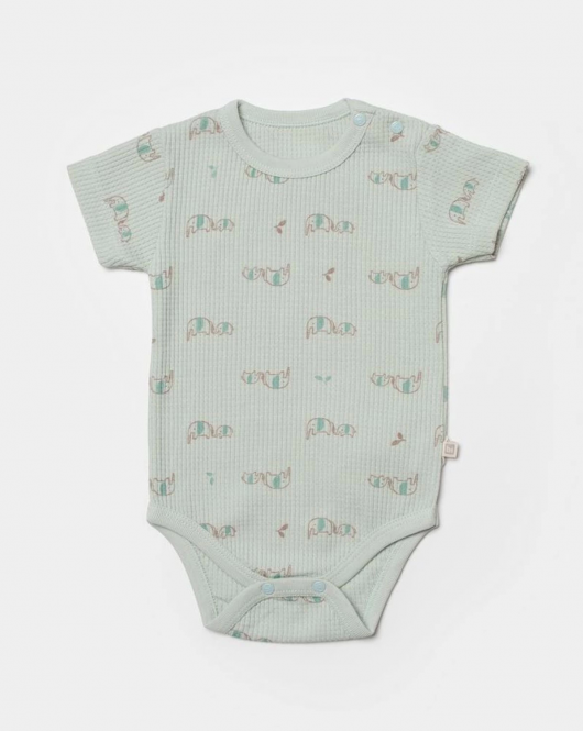 Bibaby Biorganic Waffle I Love My Mama Kısa Kol Body 56982 Bej-Mint