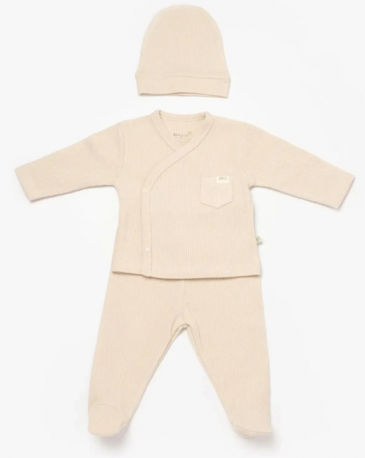 Bibaby Biorganic Waffle Smile 3'Lü Zıbın Takım 73323 Bej