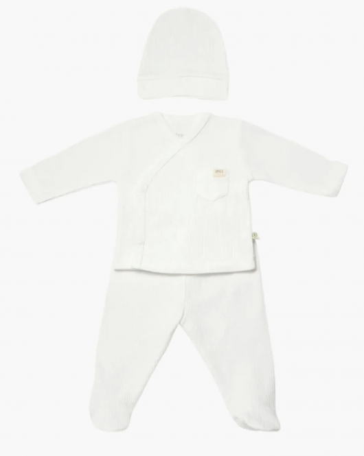 Bibaby Biorganic Waffle Smile 3'Lü Zıbın Takım 73323 Ekru