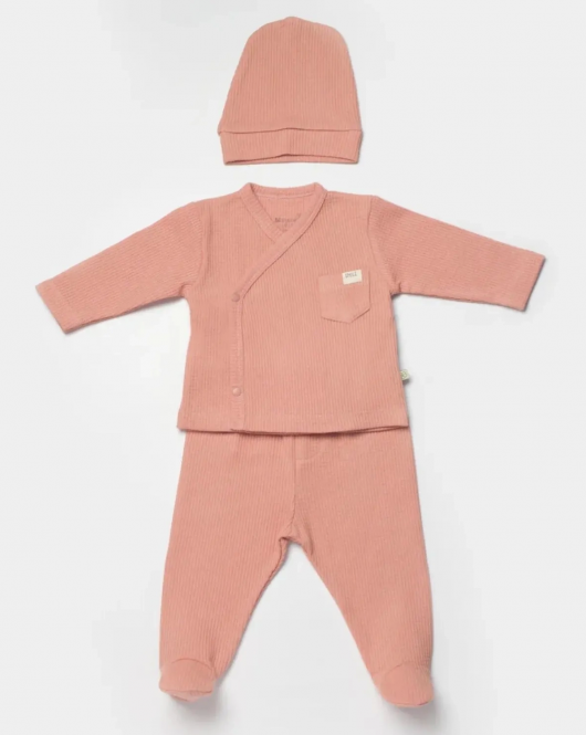 Bibaby Biorganic Waffle Smile 3'Lü Zıbın Takım 73323 Red-Brown