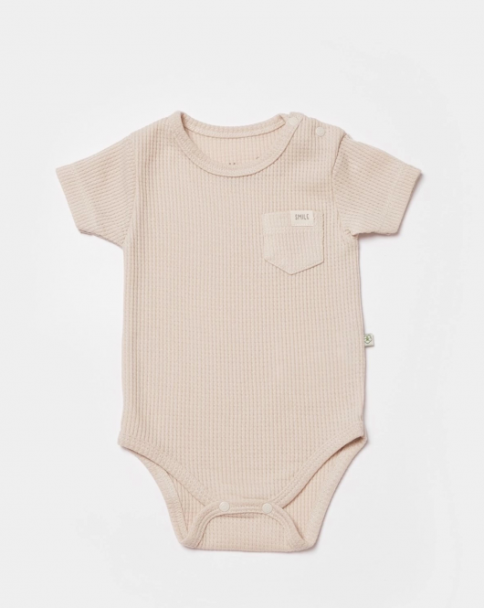 Bibaby Biorganic Waffle Smile Kısa Kol Bebek Body 56987 Bej