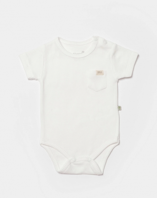 Bibaby Biorganic Waffle Smile Kısa Kol Bebek Body 56987 Ekru