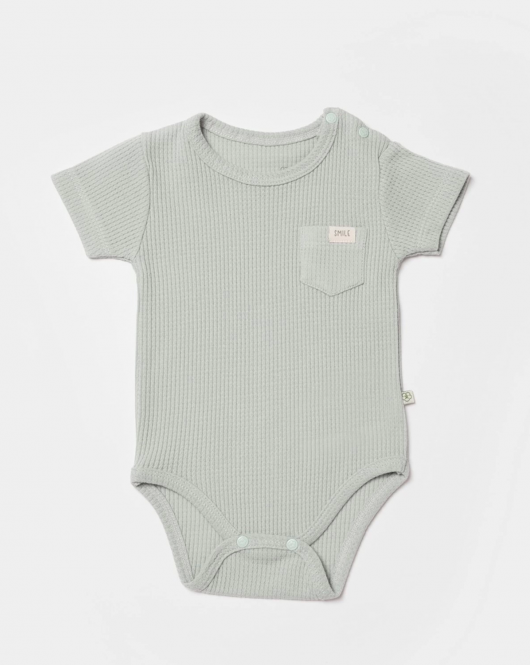 Bibaby Biorganic Waffle Smile Kısa Kol Bebek Body 56987 Mint