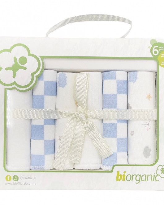 Bibaby Biorganik Desenli 6lı Penye Mendil 57759 Mavi