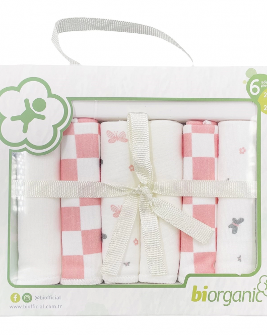 Bibaby Biorganik Desenli 6lı Penye Mendil 57759 Pembe