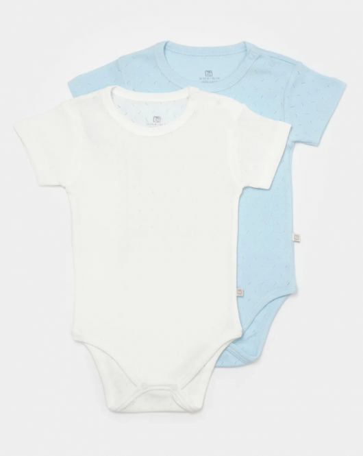 Bibaby Jakarlı Kısa Kol 2'Li Bebek Body 56993 Mavi Ekru
