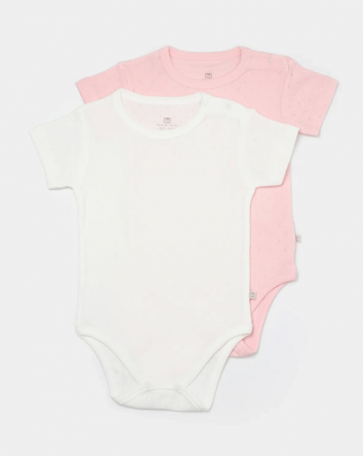 Bibaby Jakarlı Kısa Kol 2'Li Bebek Body 56993 Pembe Ekru