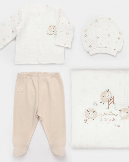 Bibaby Lamb Friends Battaniyeli Tüllü 4'Lü Set 62347 Bej