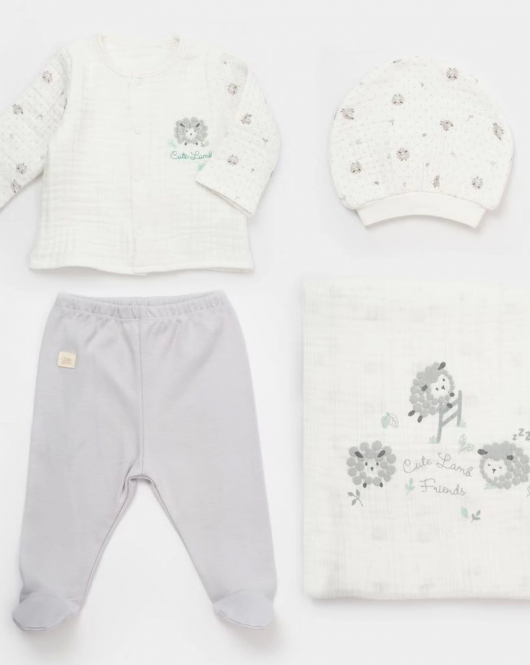 Bibaby Lamb Friends Battaniyeli Tüllü 4'Lü Set 62347 Gri