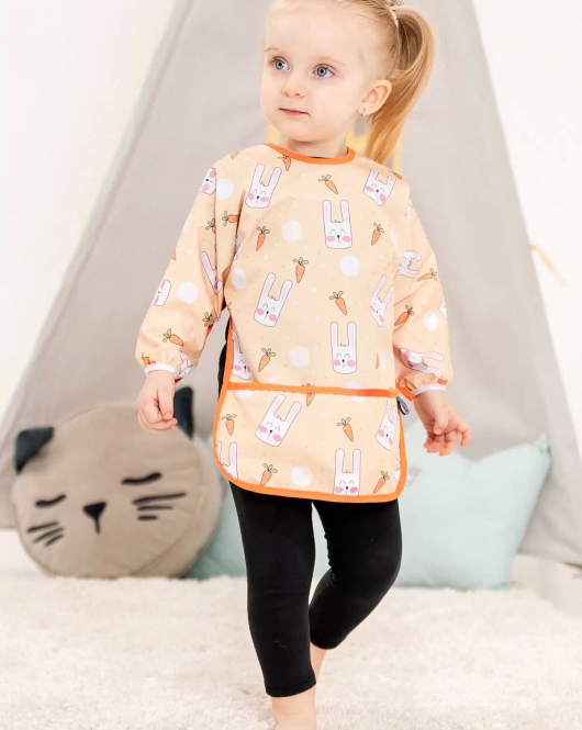 Candar Bunny Desenli Sıvı Geçirmez Uzun Kol Aktivite Ve Mama Önlüğü 6-24 Ay
