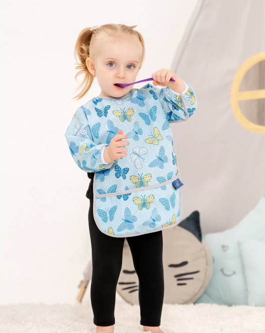 Candar Butterfly Desenli Sıvı Geçirmez Uzun Kol Aktivite Ve Mama Önlüğü 6-24 Ay