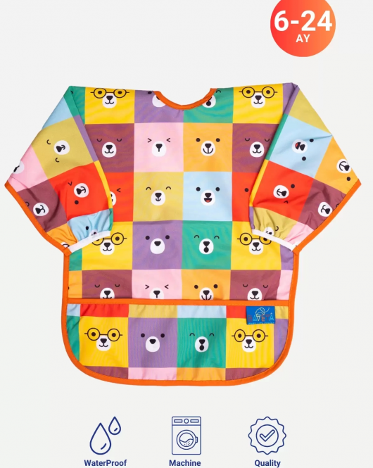Candar Colour Bear Desenli 2'li Paket Uzun Ve Kısa Kol Aktivite Ve Mama Önlüğü 6- 24 Ay
