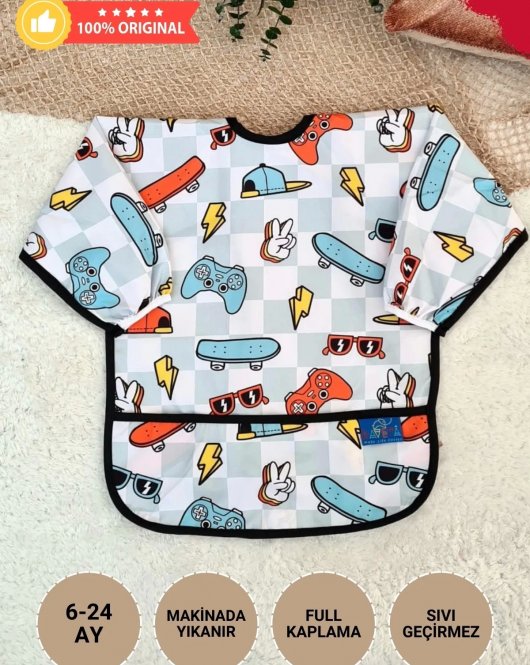 Candar Play Desenli Sıvı Geçirmez Unisex Aktivite Ve Mama Önlüğü 6-24 Ay