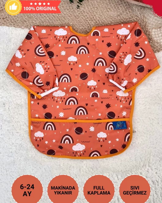 Candar Rainbow Desenli Sıvı Geçirmez Unisex Aktivite Ve Mama Önlüğü 6-24 Ay