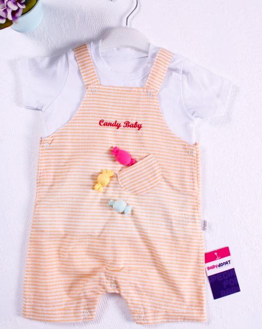 3-18 Ay Kız Bebek Tulumu Candy Figürlü Badili Sarı