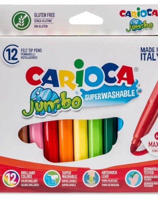 Carioca Jumbo Süper Yıkanabilir Keçeli Boya Kalemi 12'Li