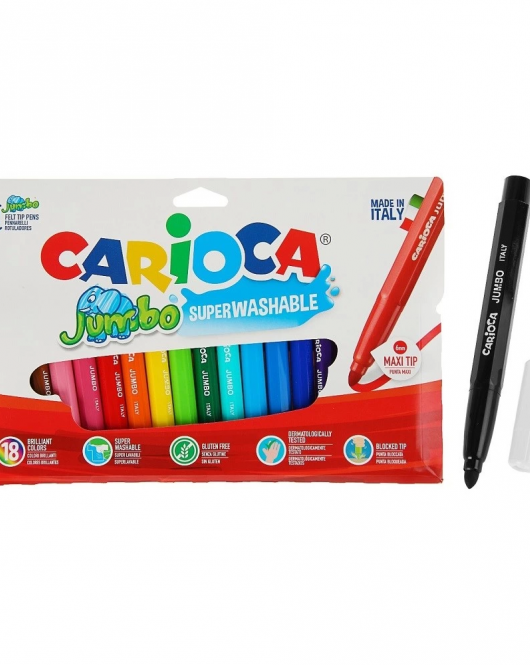 Carioca Jumbo Süper Yıkanabilir Keçeli Boya Kalemi 18'Li