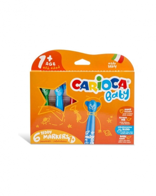 Carioca Teddy Jumbo Bebek Süper Yıkanabilir Keçeli Boya Kalemi 6'Lı