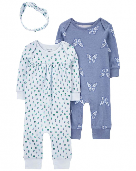 Carter's Kız Bebek Tulum Set 3'lü Paket 1R038610 Mavi