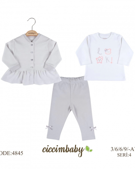 Ciccim Baby Çizgili Fırfırlı 3lü Takım 4845 Gri