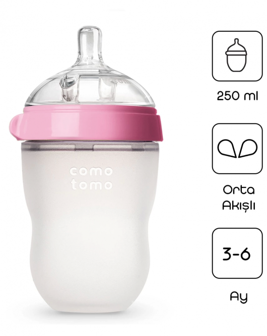 Comotomo Antikolik Silikon Biberon 250 ml 3-6 Ay Pembe