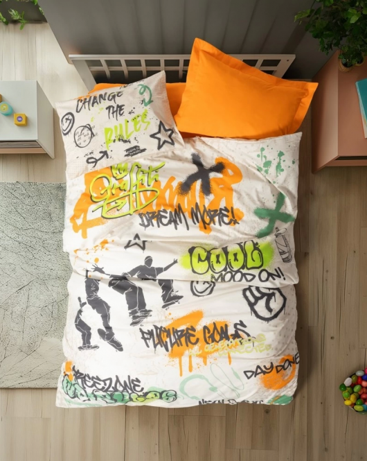 Cotton Box Junior Nevresim Takımı Tek Kişilik Graffiti Oranj