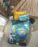 Cotton Box Junior Ranforce Nevresim Takımı Tek Kişilik Little Astronaut Turkuaz