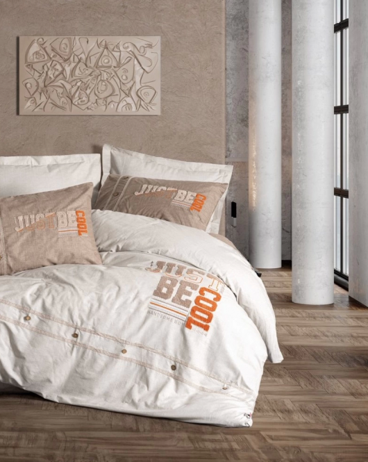 Cotton Box Mood Nakışlı Ranforce Nevresim Takımı Tek Kişilik Cool Kahve