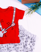 3-12 Ay Erkek Bebek Alt&Üst Takımı Gitar 2'li Kırmızı