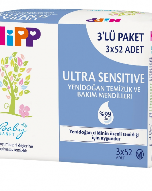 Hipp Ultra Sensitive Yenidoğan Temizlik ve Bakım Mendili 3lü 156 Yaprak