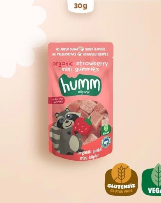 Humm Organik Çilekli Glutensiz Vegan Mini Küpler 30 Gr