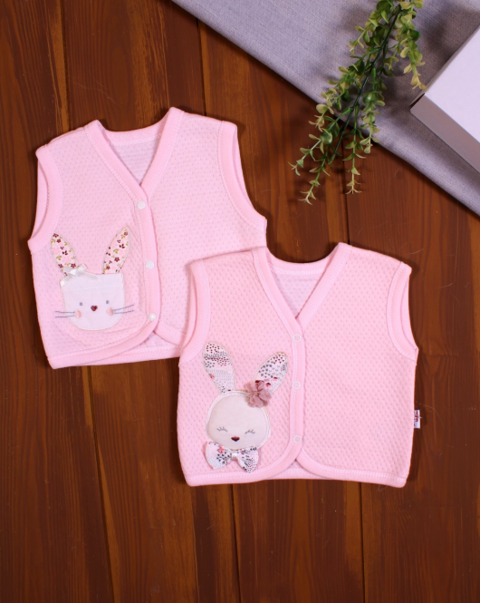 Yeni Doğan 3-9 Ay Kapitone Kız Bebek Yeleği 2'li Paket Pembe