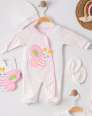 3 Ay Kelebek Nakışlı Tulumlu Kız Bebek 5'li Set Pembe