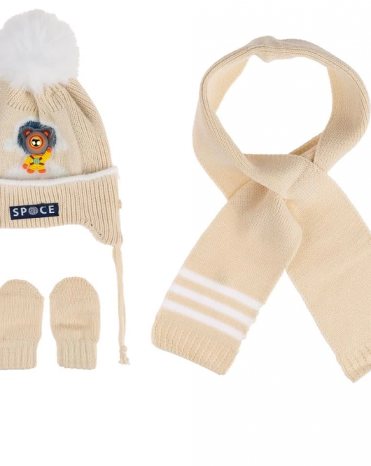 Kitti Bebe Erkek Atkı Bere Eldiven Takım (0-18 Ay) K24150-08 Beyaz