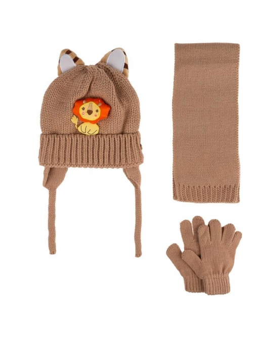 Kitti Bebe Erkek Atkı Bere Eldiven Takım (1-4 Yaş) K24160-08 Açık Kahve