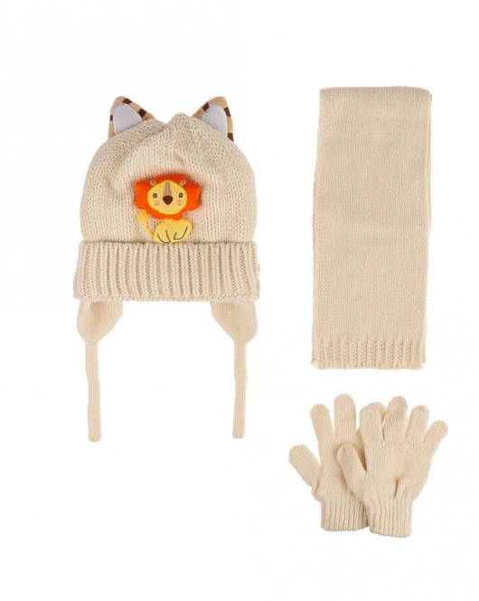 Kitti Bebe Erkek Atkı Bere Eldiven Takım (1-4 Yaş) K24160-08 Beyaz