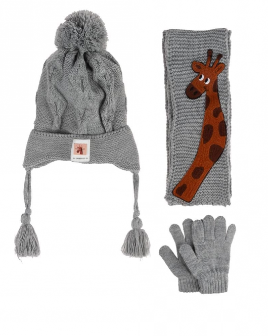 Kitti Bebe Erkek Atkı Bere Eldiven Takım (1-4 Yaş) K24160-09 Açık Gri